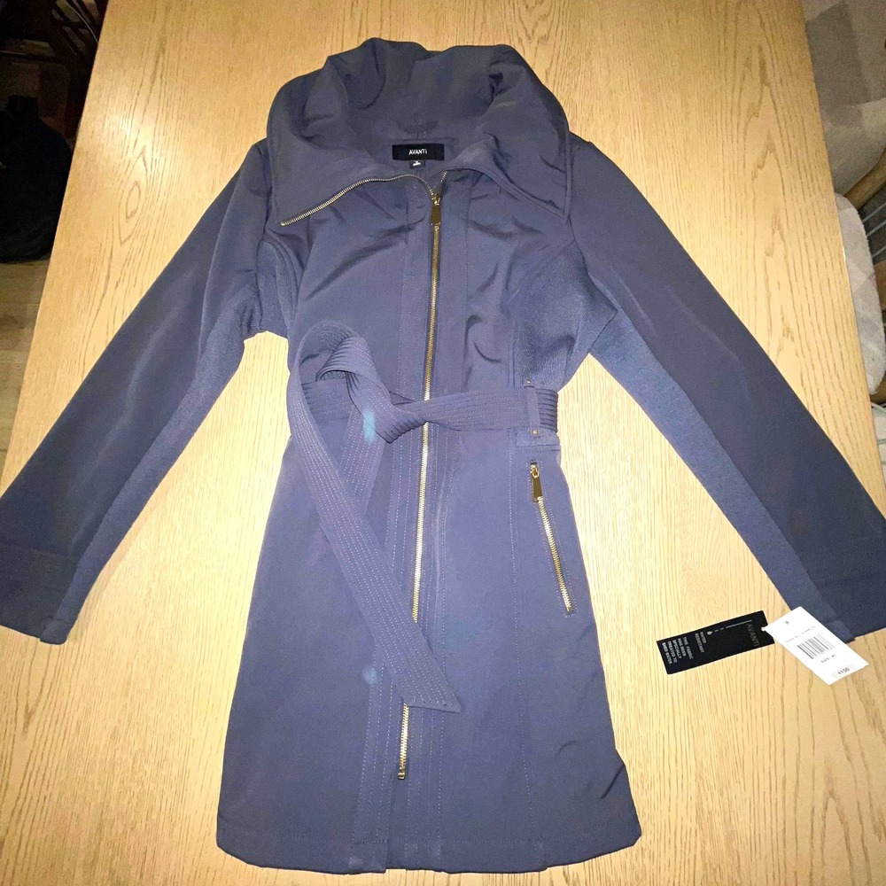 AVANTI Women Belted Trench Jacket NWT XL Gunmetal Grey Water Resistant 5S2451AN
